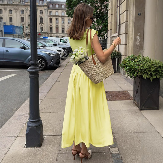 Damen Langes figurumspielendes Sommerkleid mit Längsnaht und elegantem Bund EB