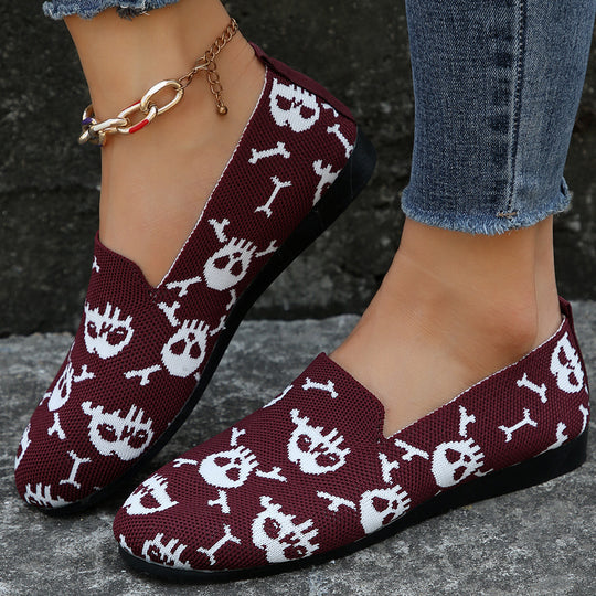 Damen Casual Slip-On Schuhe mit frechem Totenkopf-Design EB
