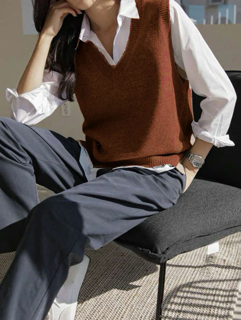 Damen Feinstrick-V-Ausschnitt Pullunder aus weichem Wollmix EB