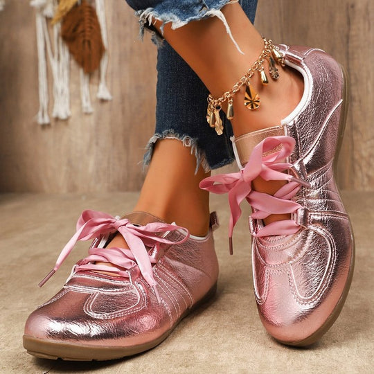 Damen modische Freizeitsneaker mit schimmerndem Obermaterial EB
