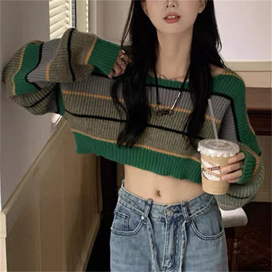 Damen Trendiger cropped Pullover im Blockstreifen-Look EB