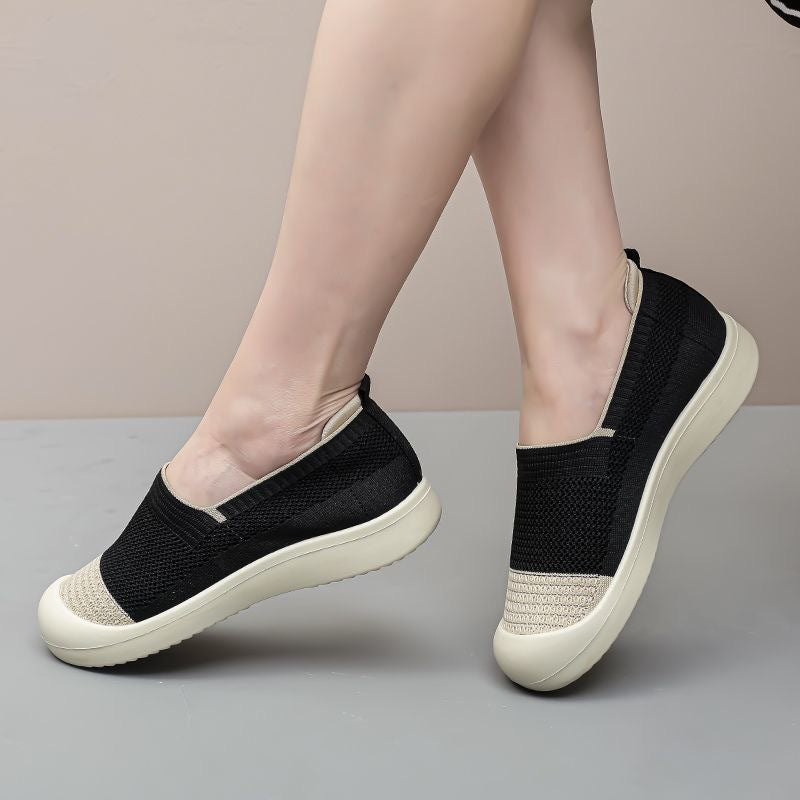 Damen Modische Slip-On Sneakers mit atmungsaktiver Oberflächenstruktur und gepolsterter Sohle EB