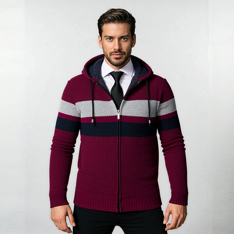 Herren Strickjacke mit Kapuze und modischem Zipper EB