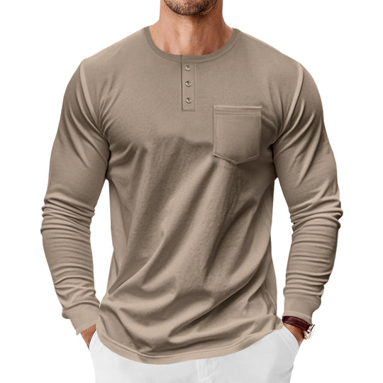 Herren nan Langarm-Henleyshirt mit Brusttasche und feinem Baumwollstretch-Schnitt EB