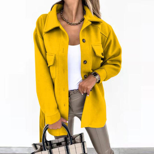 Damen Oversize-Hemdjacke mit praktischen Taschen und modernem Kragen EB