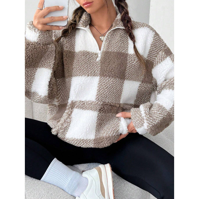 Damen kuscheliger Fleece-Pullover mit hohem Kragen EB