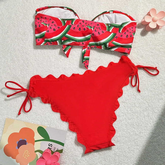 Damen Bandeau-Bikini mit verspieltem Knotendesign EB