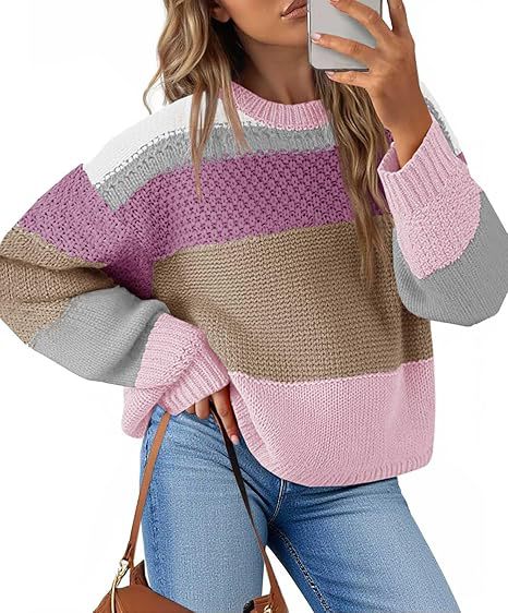 Damen Grobstrickpullover mit Farbblockdesign und oversized Schnitt EB