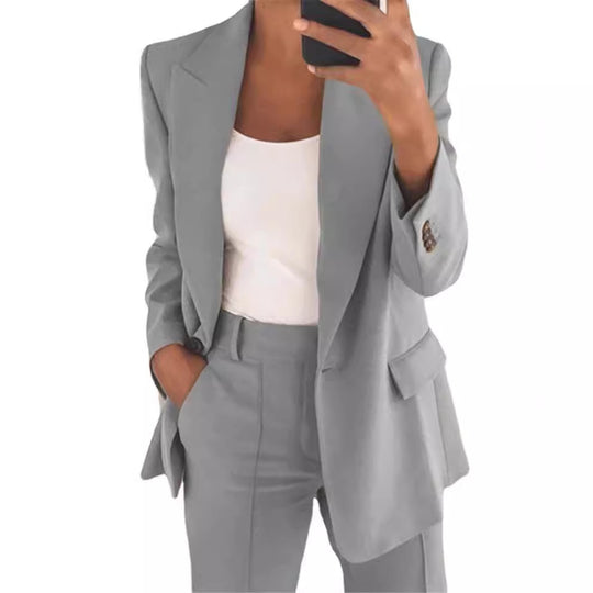 Damen nan Business-Blazer-Set mit strukturierter Oversize-Silhouette, Reverskragen und Bundfaltenhose EB