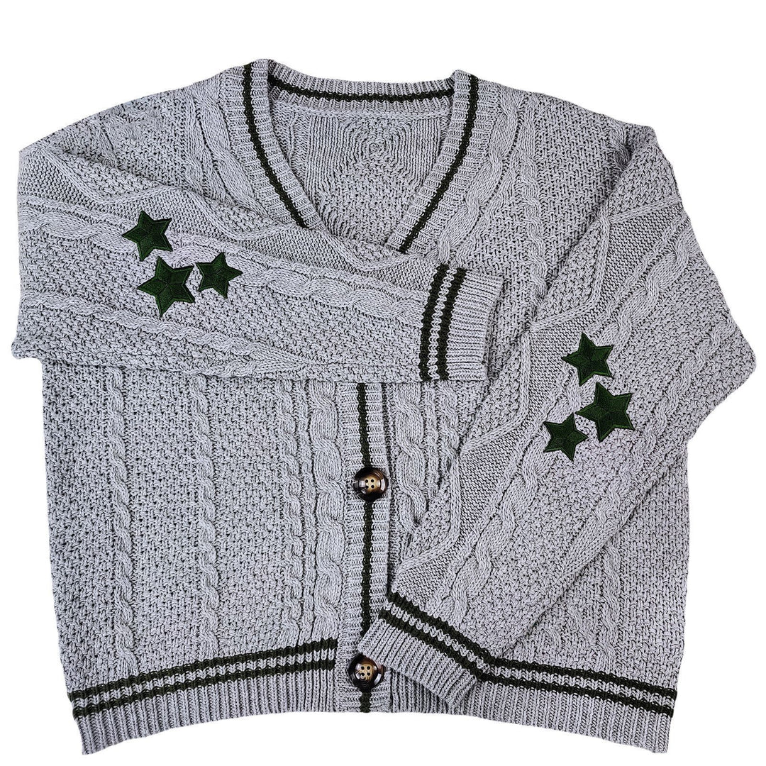 Damen oversized Strickjacke mit Sternenmuster und Kontrastbündchen EB