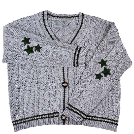 Damen Grobstrickjacke mit eleganten Sternenapplikationen und kontrastierenden Details EB