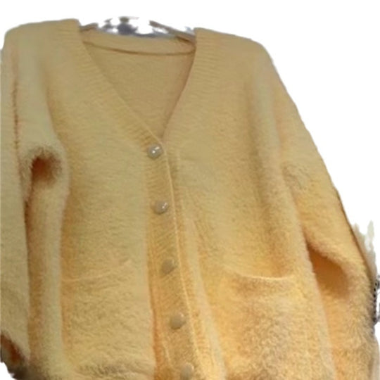 Damen Oversized Strickjacke mit weichem Fleece und besonderen Knopfdetails EB