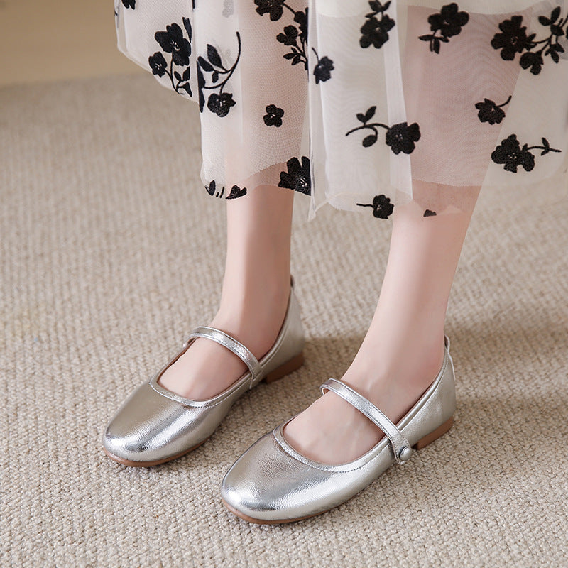 Damen Ballerina-Schuhe mit elegantem Riemen und schimmerndem Obermaterial EB
