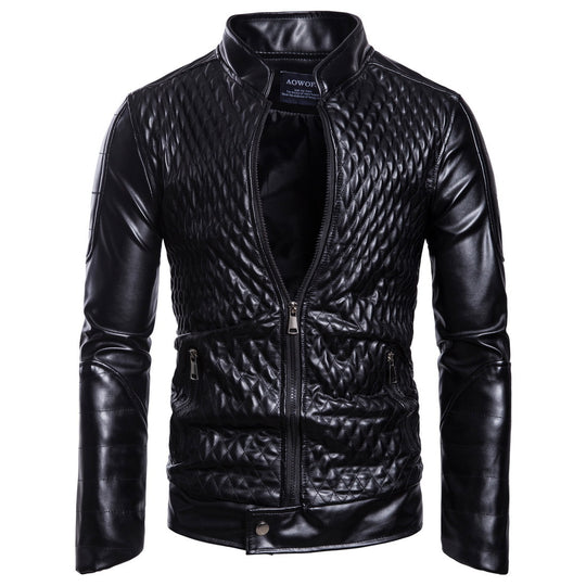 Herren hochwertige Kunstleder-Motorradjacke mit gesteppter Optik EB