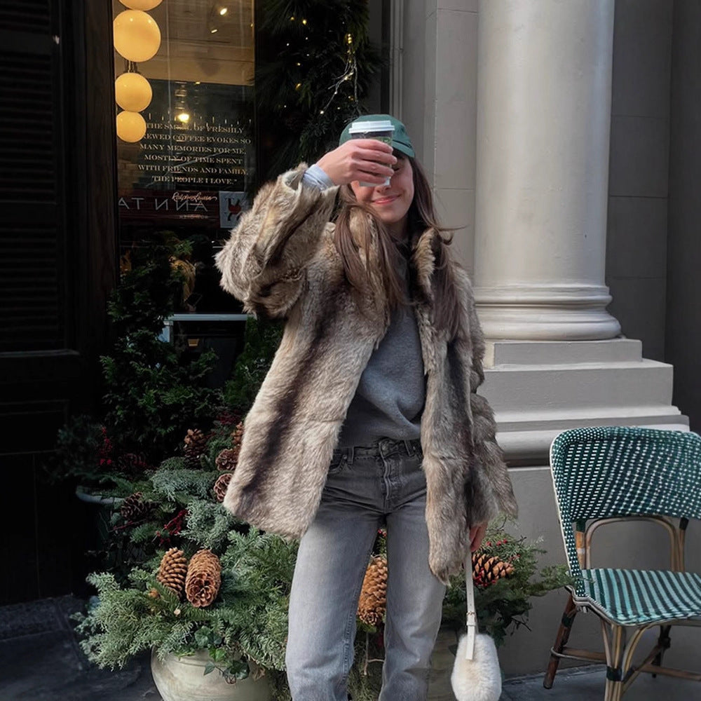 Damen luxuriöse Kunstfelljacke EB