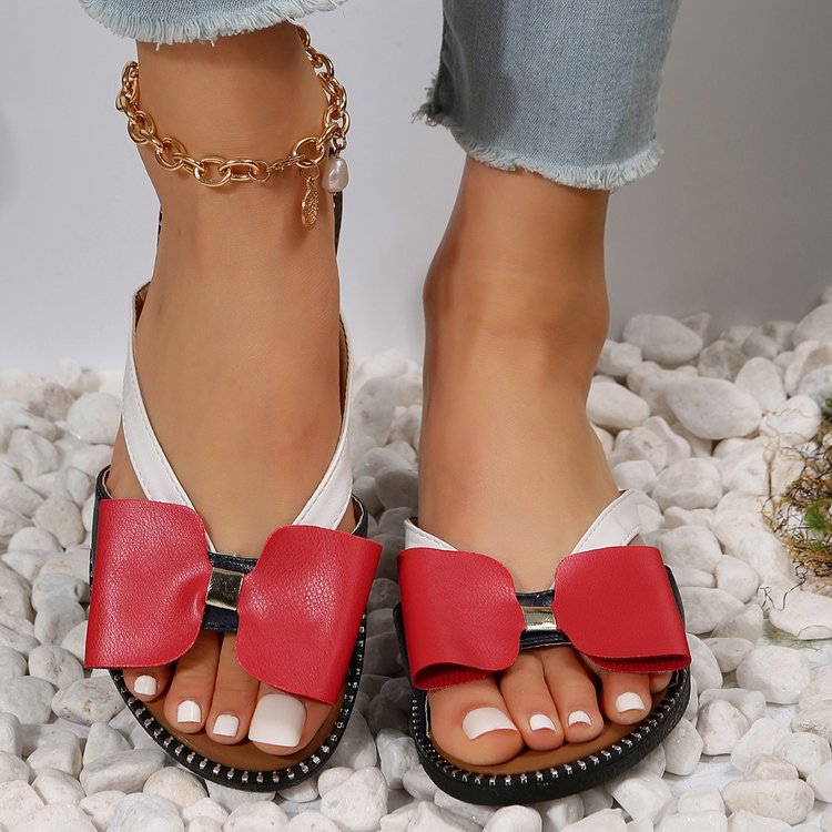 Damen modische Zehentrenner-Sandalen mit eleganten Schleifen und komfortablem Fußbett EB