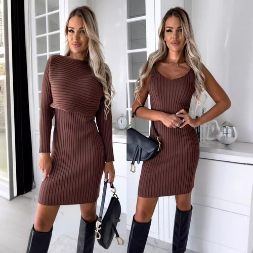 Damen Strickkleid mit V-Ausschnitt und Langarm EB
