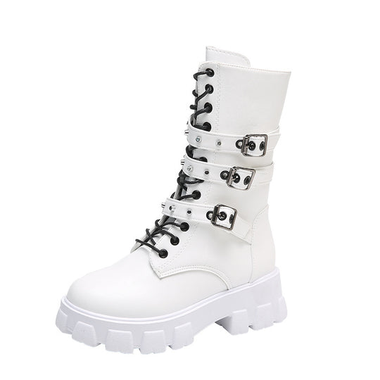 Damen High-Top Schnürstiefel mit verstellbaren Riemen und griffiger Sohle EB