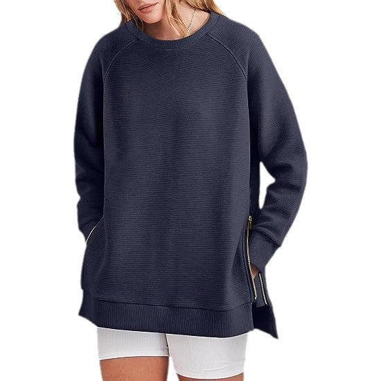 Damen modischer Sweatshirt mit seitlichen Reißverschlüssen EB