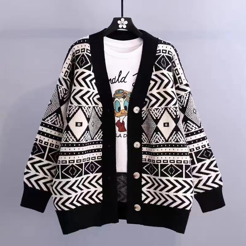 Damen Übergroße Strickjacke mit geometrischem Muster EB