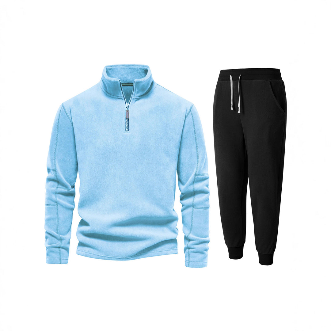 Herren Fleece-Oberteil mit kurzer Reißverschluss und bequemen Jogginghosen EB