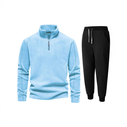 Herren Fleece-Oberteil mit kurzer Reißverschluss und bequemen Jogginghosen EB