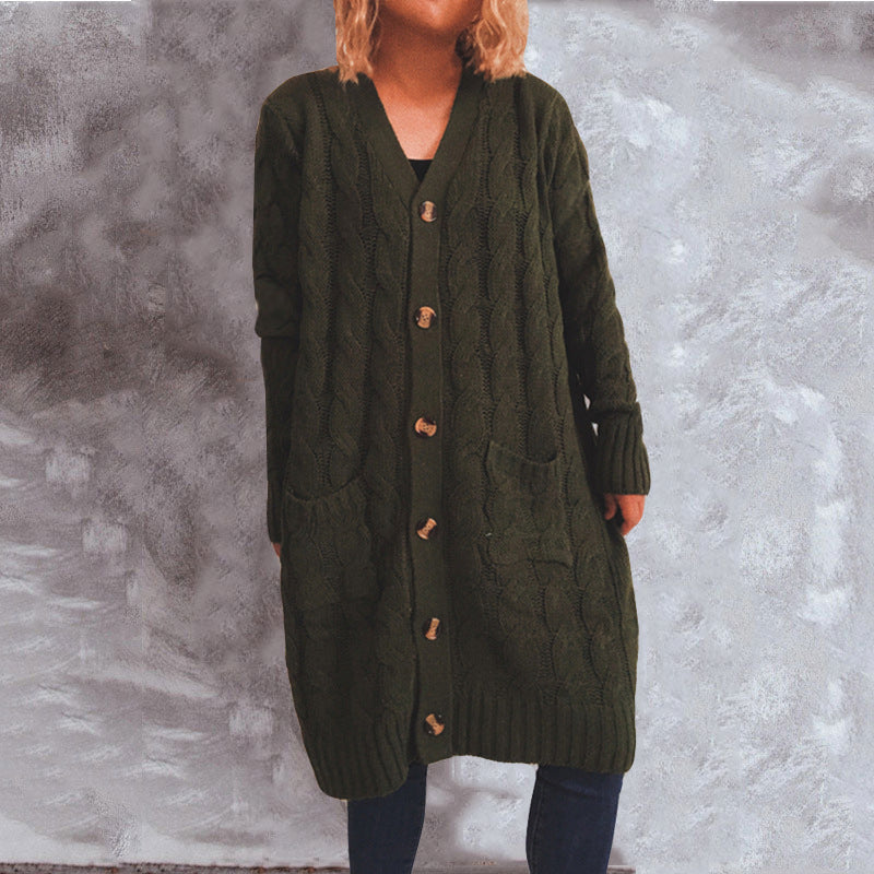 Damen Grobstrickjacke mit Knopfdetails und praktischen Taschen EB