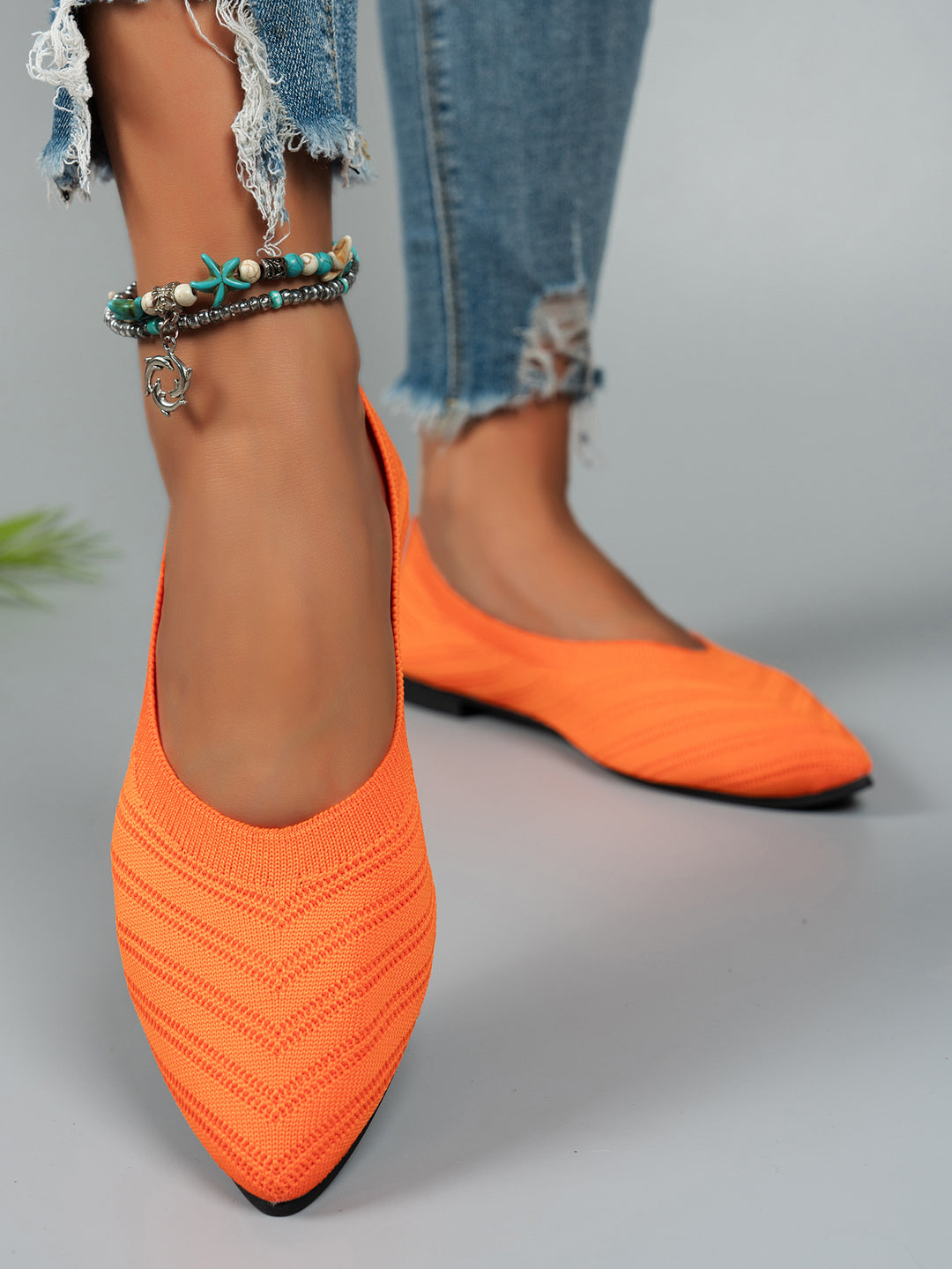 Damen Ballerinas aus atmungsaktivem Strickmaterial mit elegantem Schnitt EB