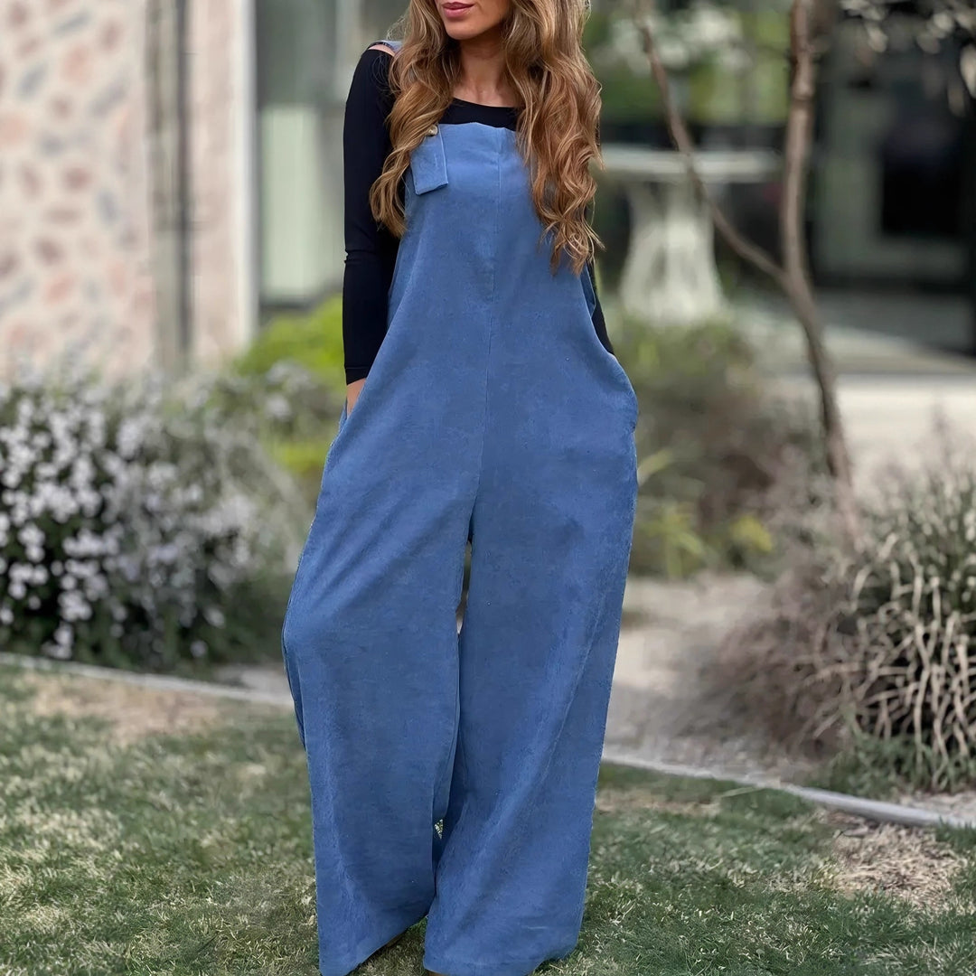 Damen Luftiger Latzanzug mit weitem Bein und Taschen EB