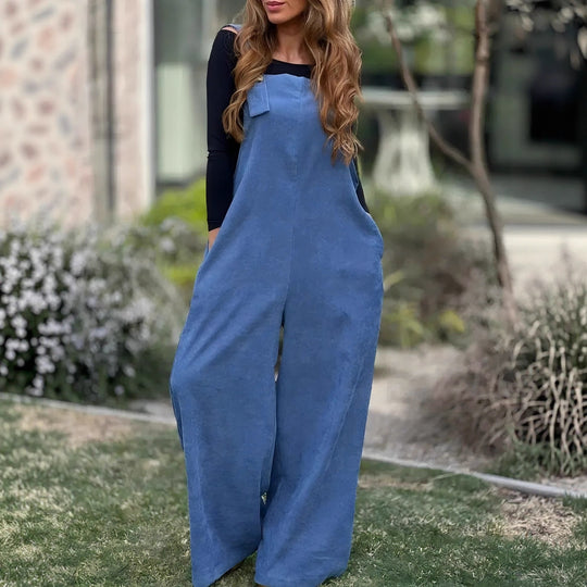 Damen Luftiger Latzanzug mit weitem Bein und Taschen EB