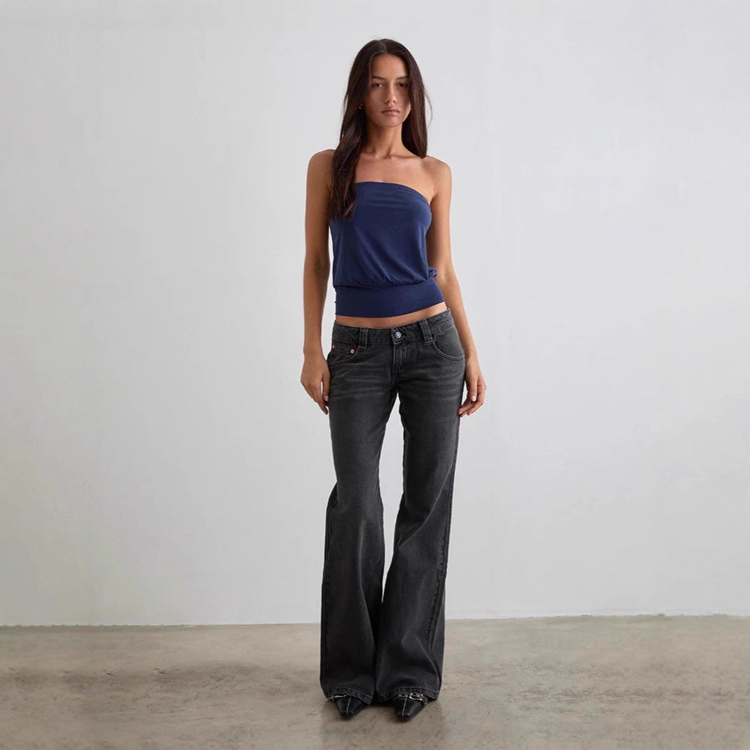 Damen Weite Schlagjeans mit hohem Bund