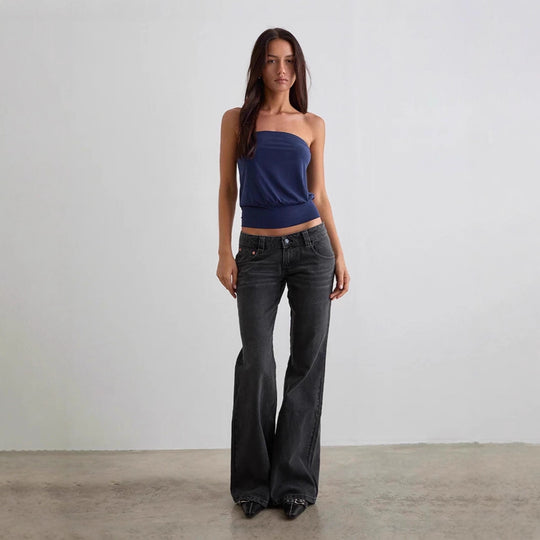 Damen Weite Schlagjeans mit hohem Bund
