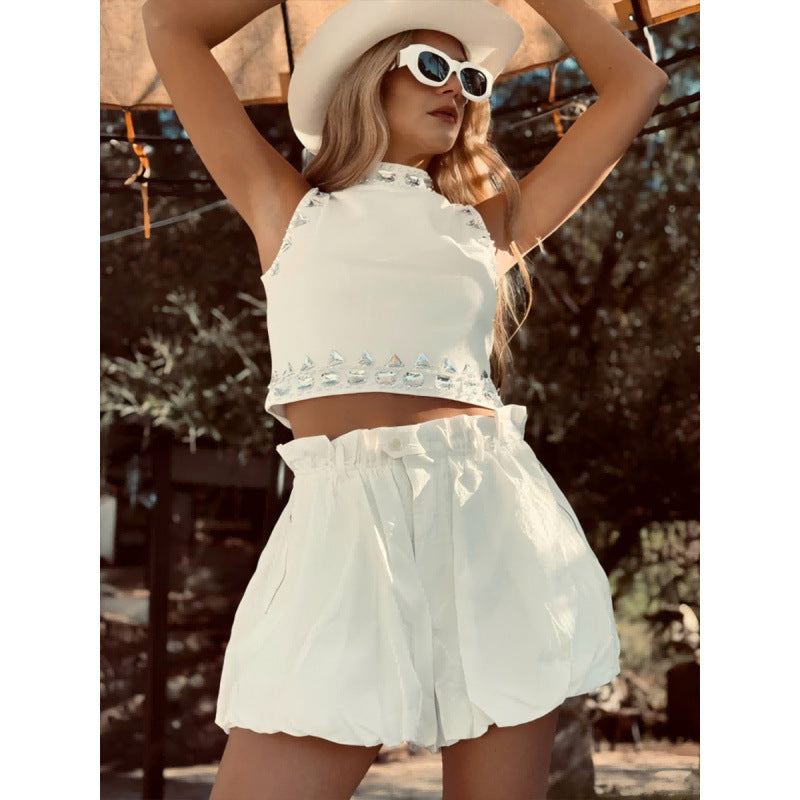 Damen modische Shorts mit elastischem Bund und dekorativem Rüschensaum EB