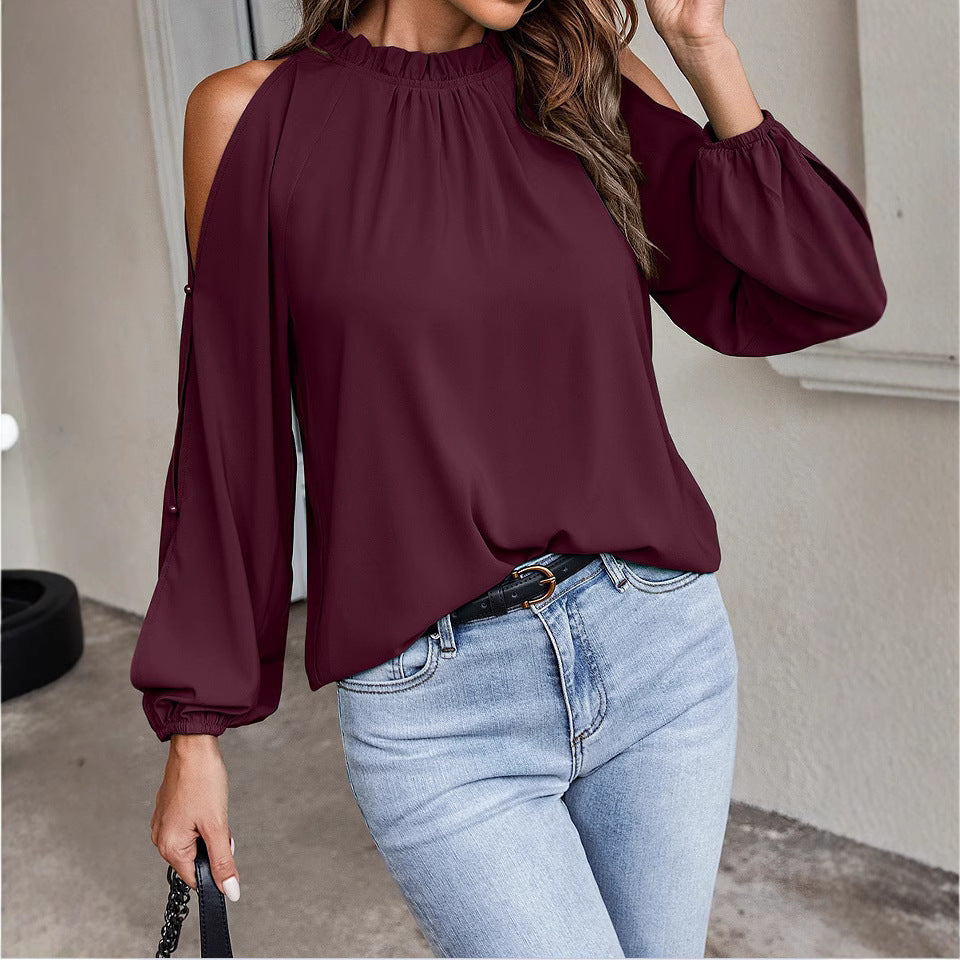 Damen Elegantes Oberteil mit schulterfreiem Design und voluminösen Ärmeln EB