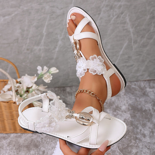 Damen Elegante Sandalen mit floralen Applikationen und verstellbarem Riemen EB