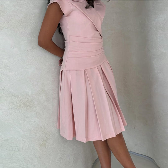 Damen Wickelkleid mit elegantem Taillengürtel und femininem Faltenrock EB