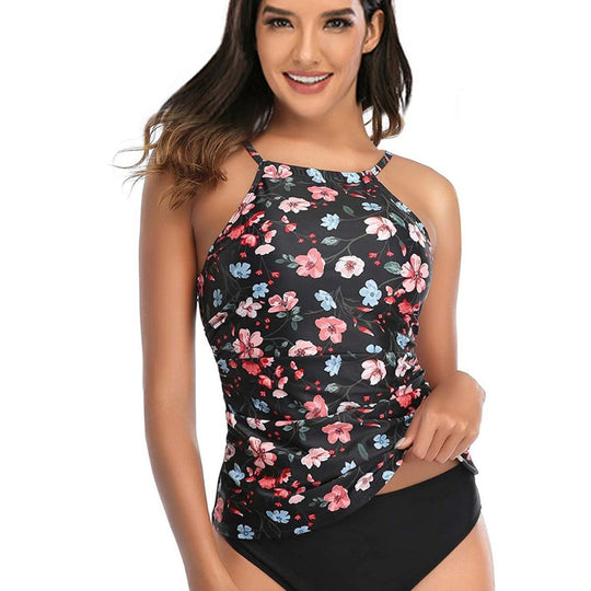 Damen Sportlicher Tankini mit Rüschendetails und animalischem Muster EB