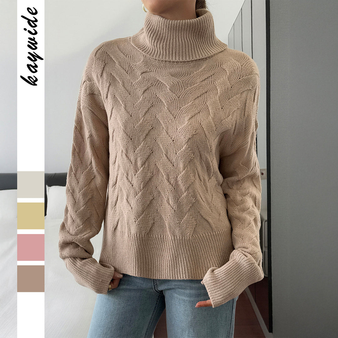 Damen nan grobstrick Rollkragenpullover mit Zopfstruktur, oversized Schnitt und längeren Ärmeln EB