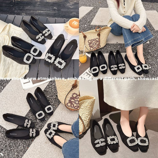 Damen elegante Ballerinas mit funkelnden Strass-Applikationen EB