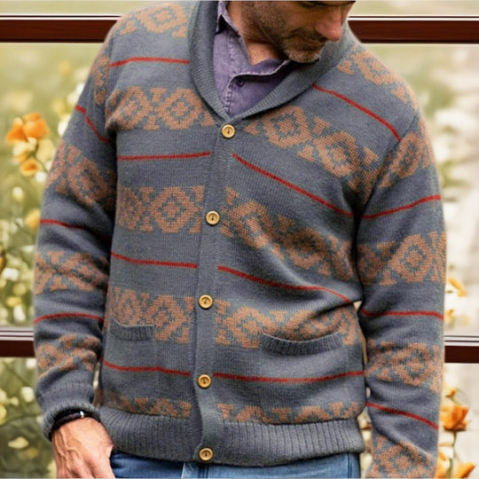 Herren Strickjacke mit modernem geometrischem Muster und praktischen Taschen EB