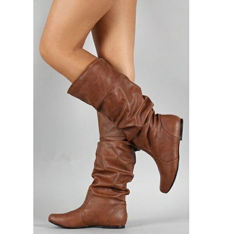Damen nan lässige Slouch-Stiefel mit weichem Schaft, gerafftem Design und flacher Komfortsohle EB