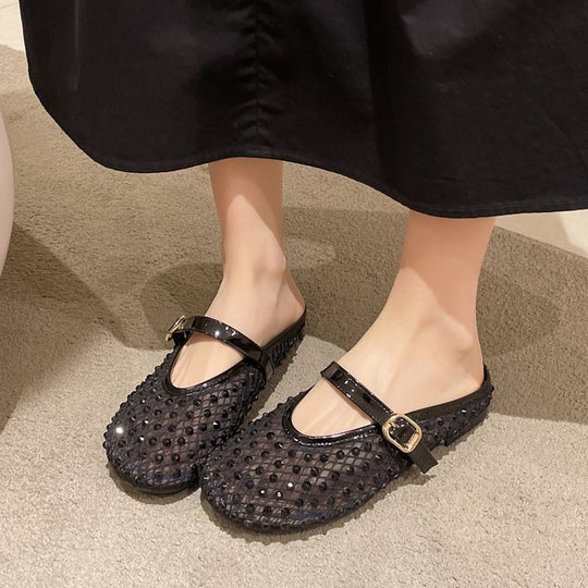 Damen Modische Ballerinas mit Netzdesign und Dekorativen Riemchen EB