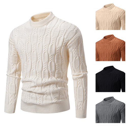 Herren Strickpullover mit modernem Zopfmuster und hohem Kragen EB