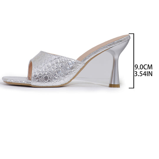 Damen elegante Slingback-Pantoletten mit Schlangenleder-Optik EB