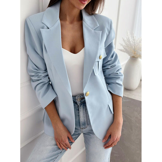Damen eleganter Blazer mit praktischen Taschen und goldenen Knöpfen EB