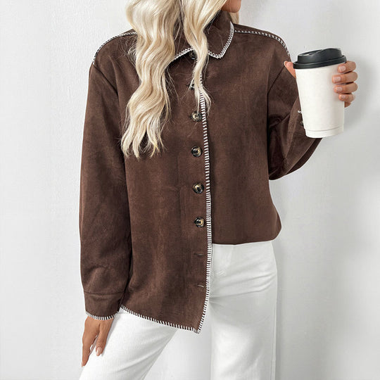 Damen lässige Overshirtjacke mit kontrastierenden Nähten EB
