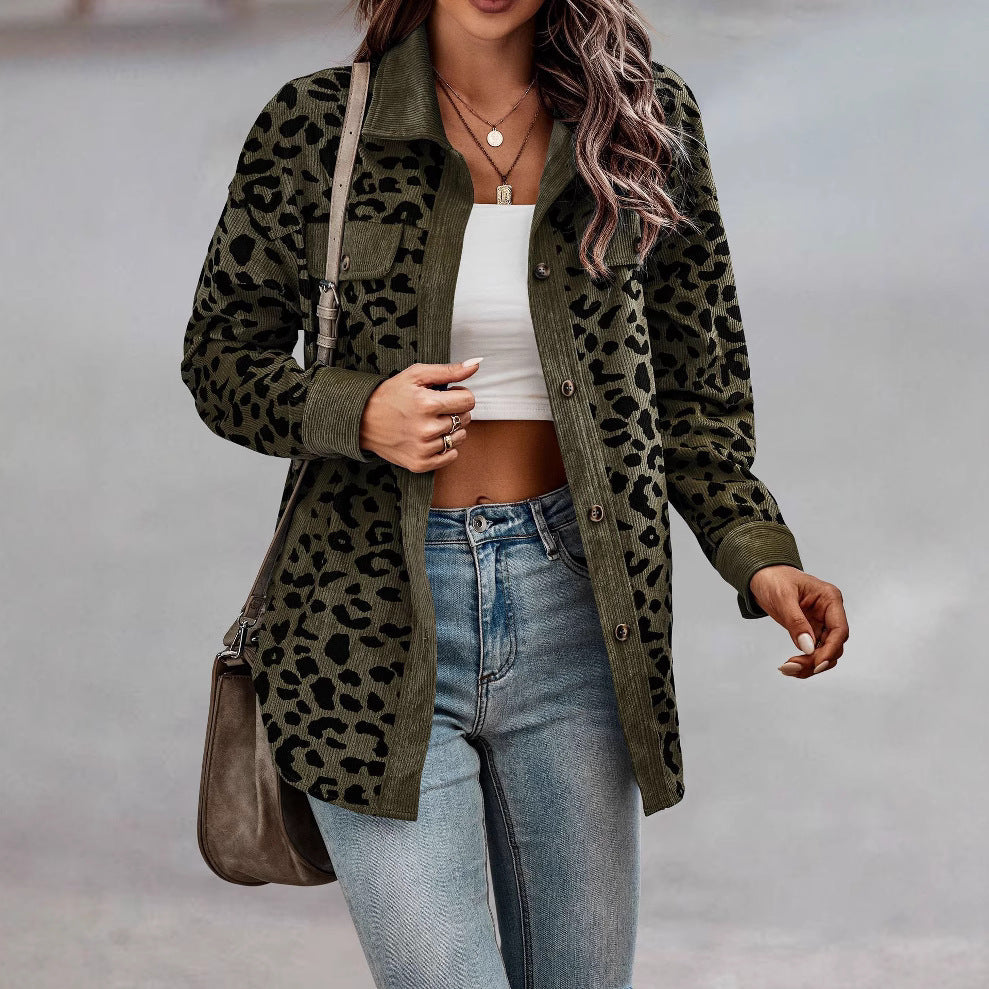 Damen Jacke im Leopardenmuster mit strukturiertem Stoff und praktischen Taschen EB