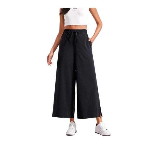 Damen nan weite Culotte-Hose mit elastischem Bund, Tunnelzug und seitlichen Schlitzen EB