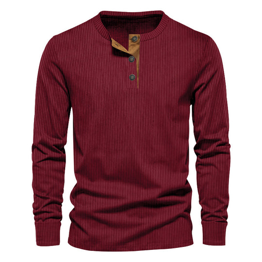 Herren nan geripptes Thermo-Henley aus Baumwollmix mit Dreiknopf-Leiste und elastischen Bündchen EB