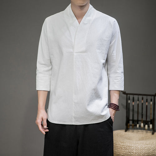 Herren nan modern geschnittene Kimono-Hemdjacke mit V-Kragen und 3/4-Ärmeln EB